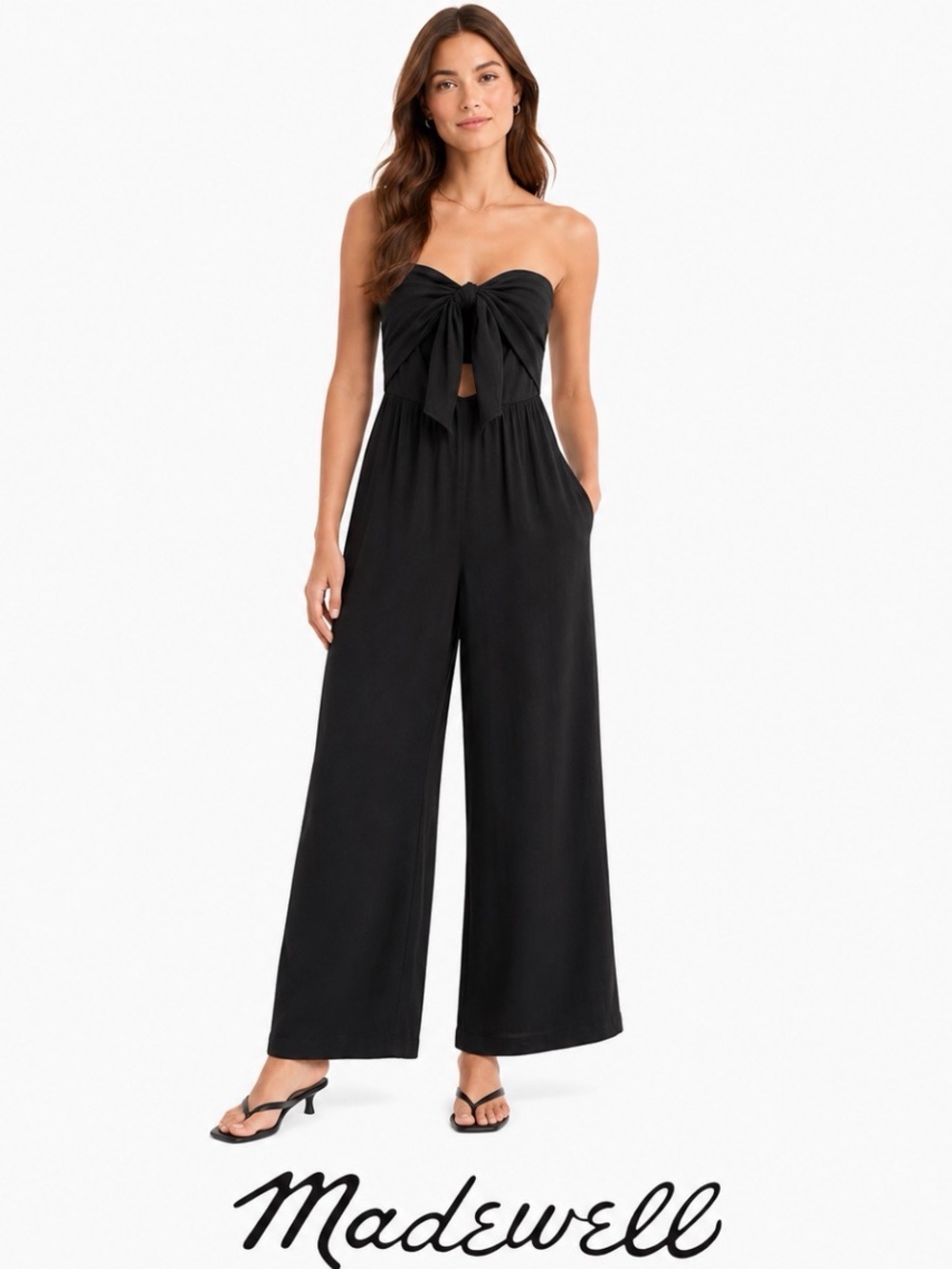 Madewell Black Strapless Wide Leg Jumpsuit Tie Front Boho Resort Chic Size 10